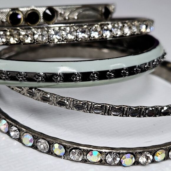 Celestial Collection Bangles Set Of 5 Mixed Enamel Rhinestone Sparkle Bracelets - Picture 9 of 14
